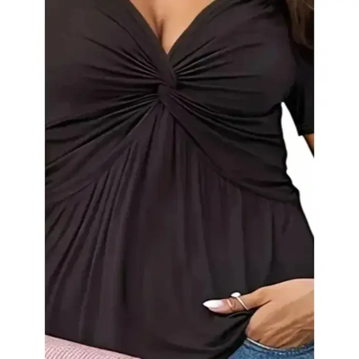 Grande taille 1Xl-5XL nouvelles femmes t-shirt col en v à manches courtes couleur unie Sexy décontracté mince mode