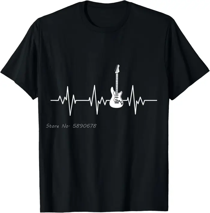 T-shirt en coton guitariste guitare électrique battement de coeur Rock musique cadeau surdimensionné