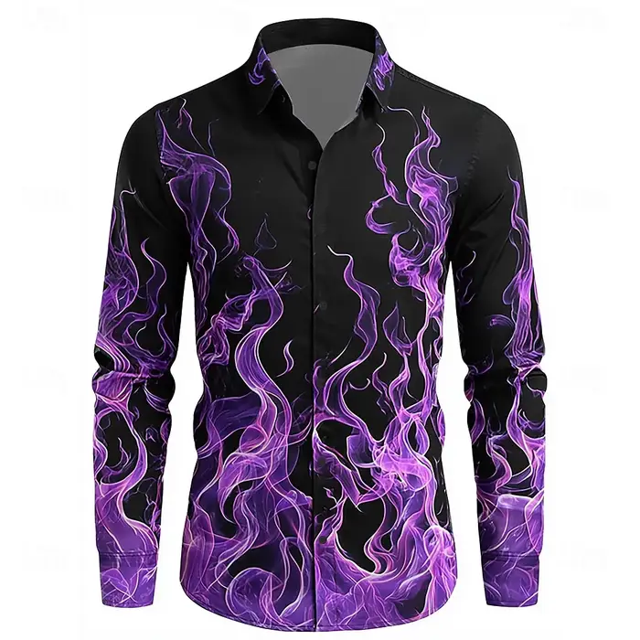 Hip Hop flamme impression chemise hommes Streetwear 2025 mode à manches longues hauts urbain à la mo