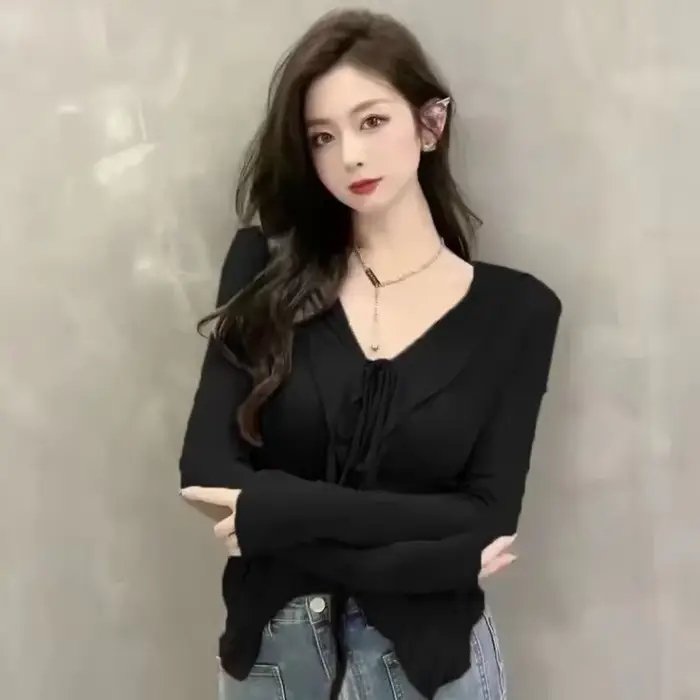 Chemisier femmes à manches longues tunique volants pansement tempérament hauts 2025 Blusas Mujer De Moda mode irrégulière été Blouses chemise