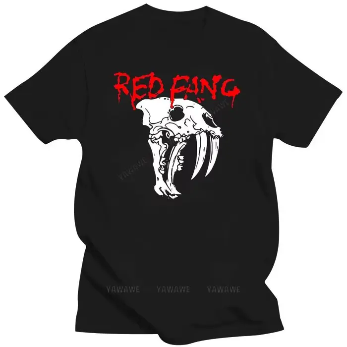 T-shirt manches courtes homme, noir, col ras du cou, confortable, bande cadeau, croc rouge avec crân