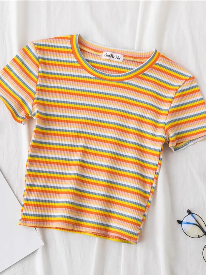 T-shirt rayé arc-en-ciel pour femme