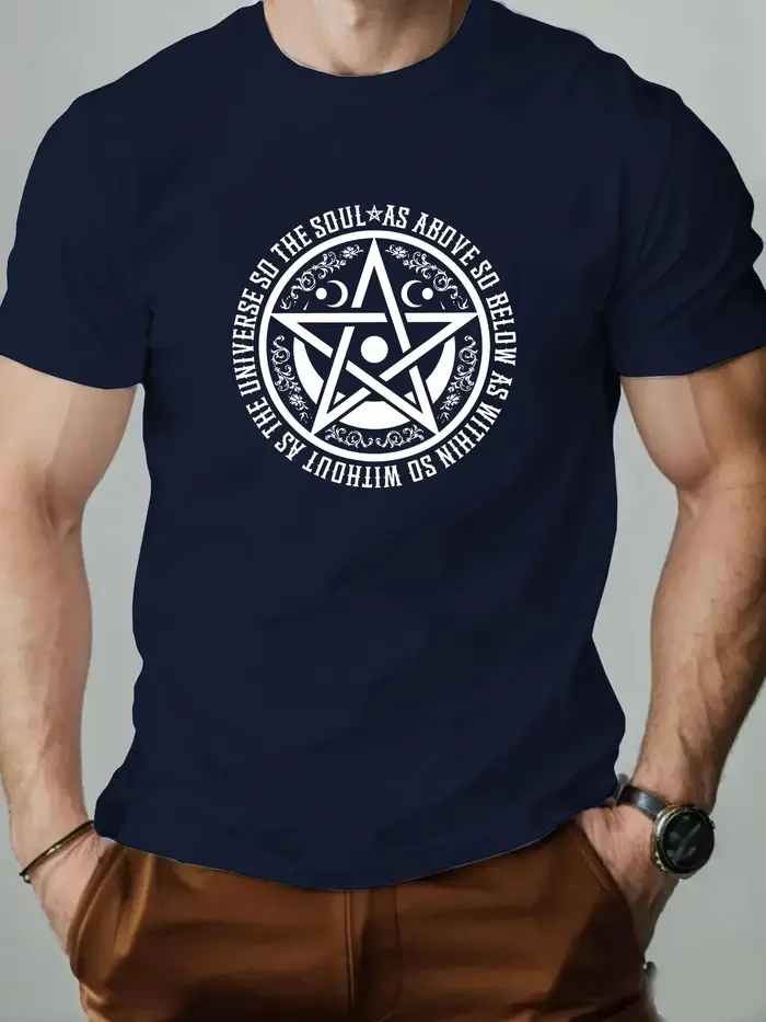 Hommes T-Shirt 100% coton pentagramme drôle graphique imprimé Streetwear col rond