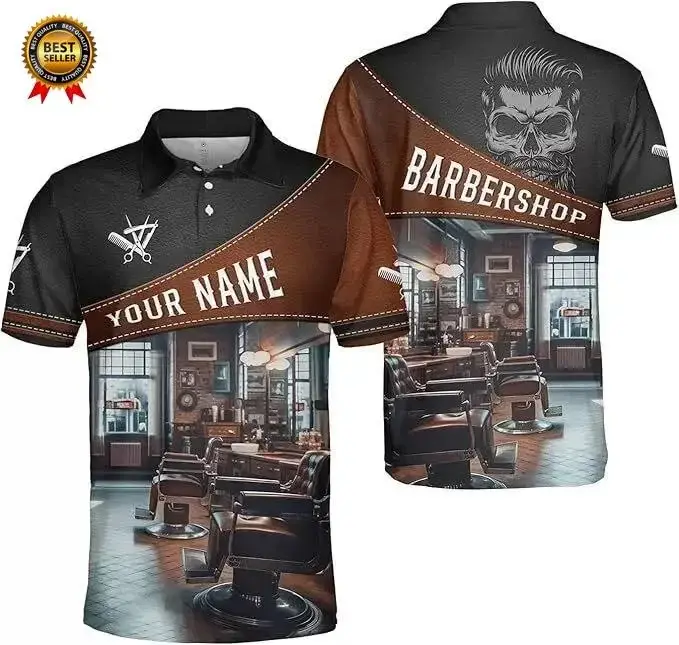 Polo de barbier à manches courtes pour hommes