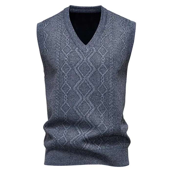 Pull sans manches à col en V pour homme, pull tricoté sans manches à col en V