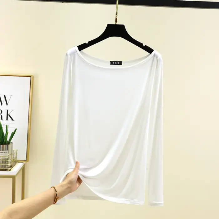Modal col bateau t-shirts manches longues femmes coupe ajustée T-Shirt couleur unie couche de Base haut maillot de