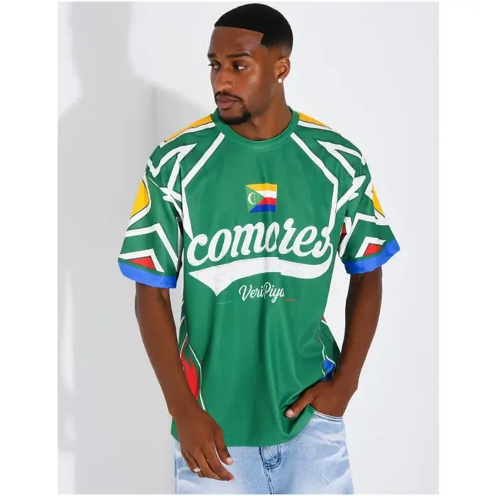 Maillot de football culturel des Comores pour homme, col ras du cou, motif drapeau des Comores et lettres Comores, respirant, en maille, manches courtes, pour fan, assorti pour la famille