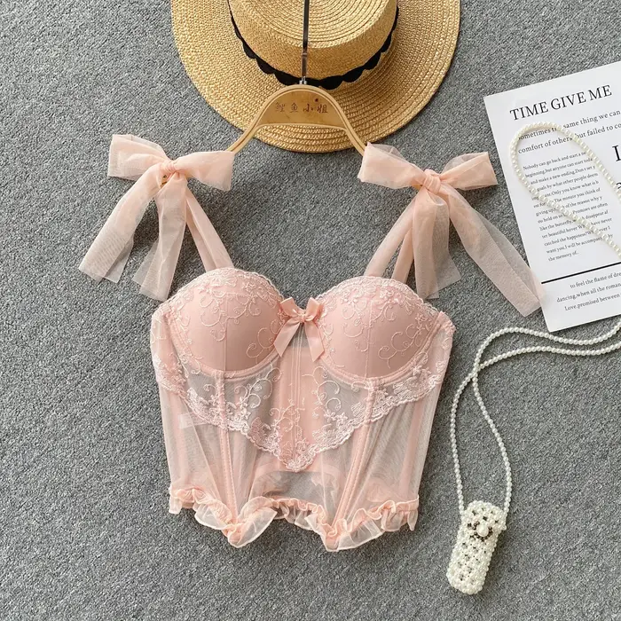 Arcs Camisole intégré soutien-gorge doux à lacets dentelle pure femme Camis débardeur sans manches hauts courts Sexy femmes vêtements livraison directe