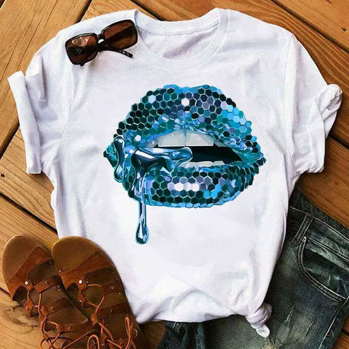 T-shirt tendance unisexe en coton pur imprimé Lips