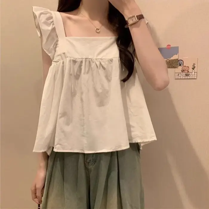 Haut court à nœud papillon pour femme, sans manches, à volants, coupe ample, décontracté, pour l'été et la plage, couleurs vives