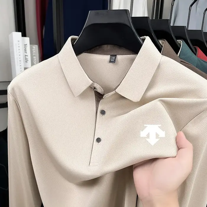 Nouveau Polo Homme à Revers Manches Longues Imprimé Exquis Automne T-shirt Haut de Gamme Marque Affa