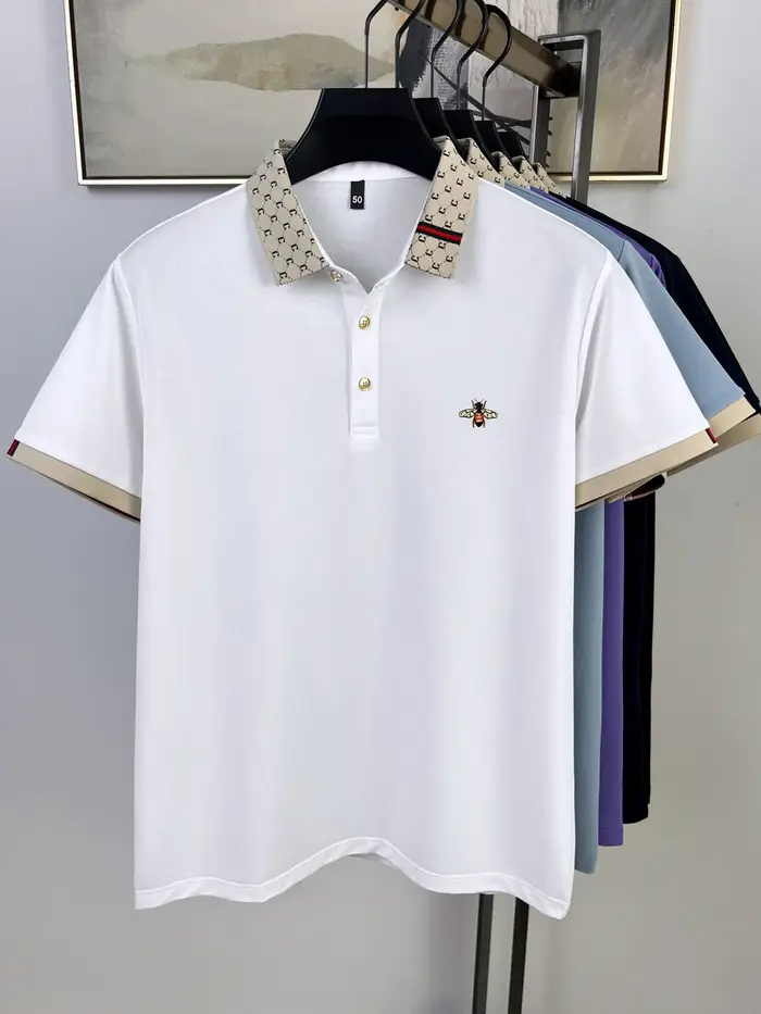 Haute qualité miel abeille brodé à manches courtes hommes polo été nouveau T-shirt marque lettre jacquard revers décontracté haut tendance