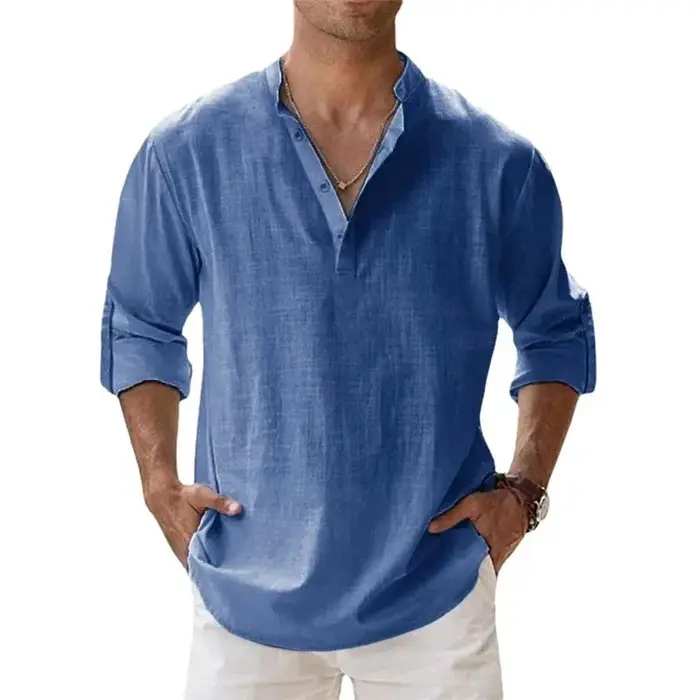 Chemises légères à manches longues pour hommes, Streetwear, en coton et lin, Henley, chemises hawaïe