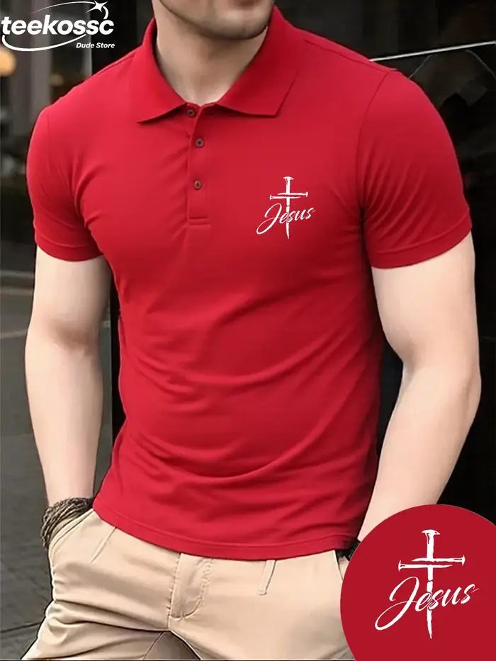 La croix et jésus imprime Polo hommes sport à manches courtes hauts été respirant revers T-Shirts décontracté mâle nouveaux vêtements de travail