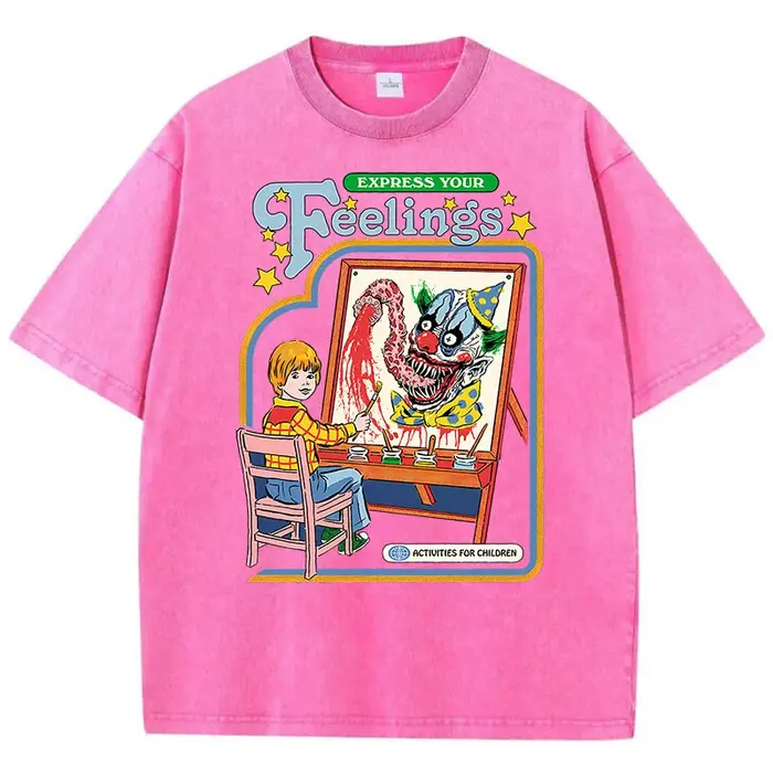 Expressez vos sentiments dessiner un Clown lavé rétro hommes t-shirts mode rue respirant