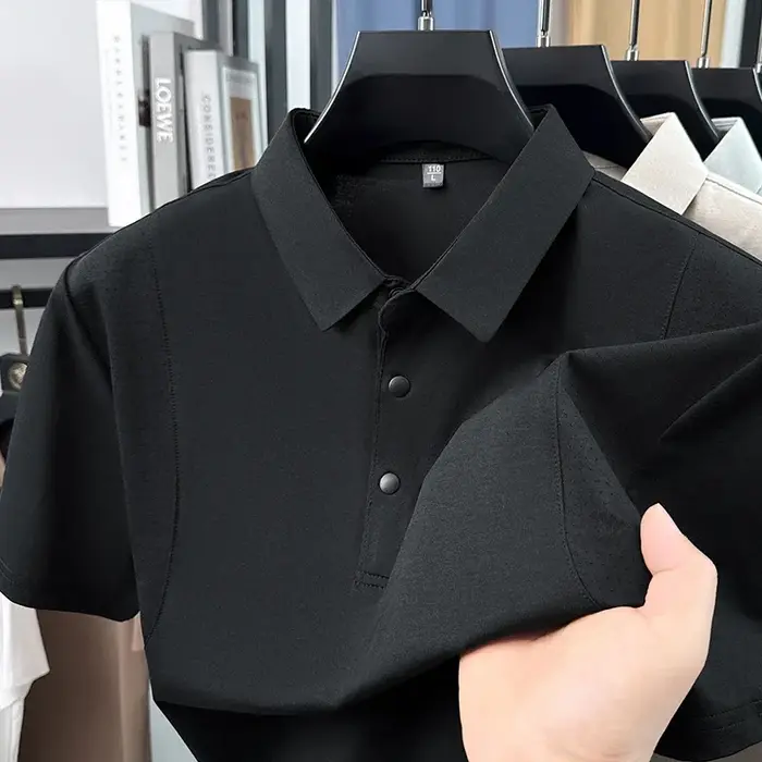 Polo décontracté pour homme en maille respirante et tissu uni