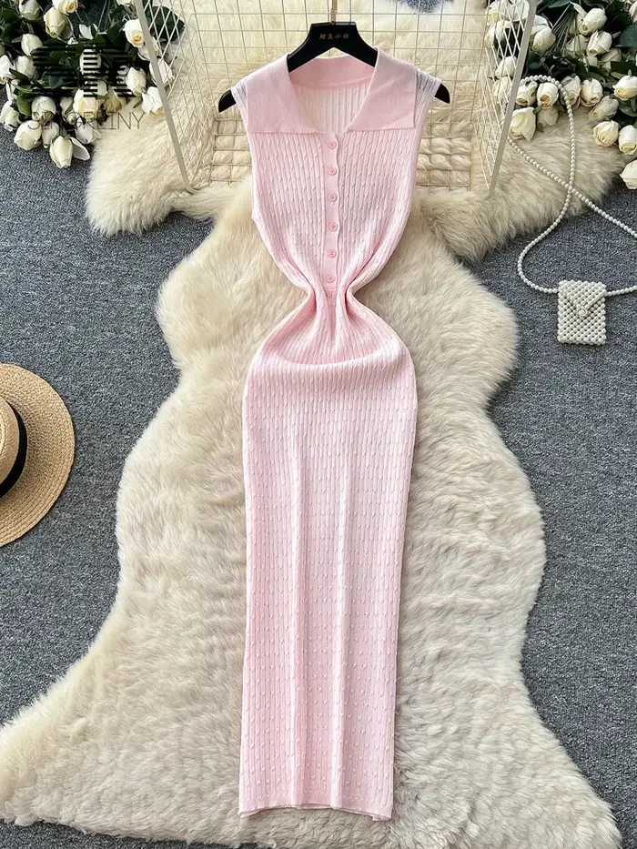 Robe longue moulante en maille extensible SINGREINY pour femme