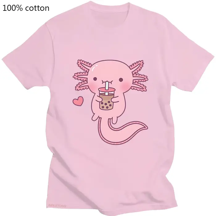 T-shirt imprimé rose Axlotl Kawaii Bubble Tea pour femmes, haut court Hip Hop de rue, t-shirt cool d