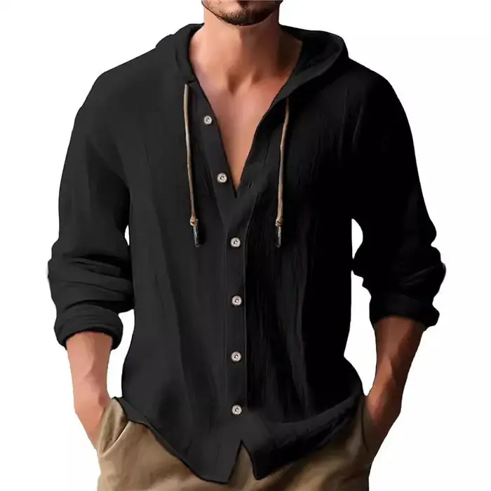 T-shirt homme 2026 décontracté Nouvelle collection Printemps/Été à capuche Couleur unie en coton Haut