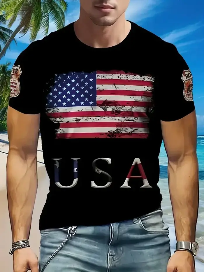 T-shirt vert à motif Chevron montagne pour homme