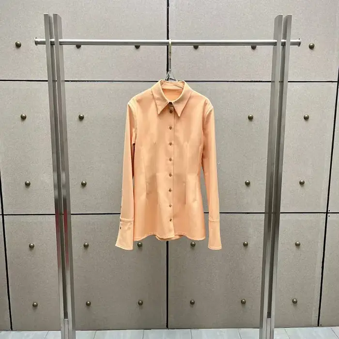 Chemise ajustée pour femme, cintrée à la taille, haut à col et manches longues, veste décontractée e