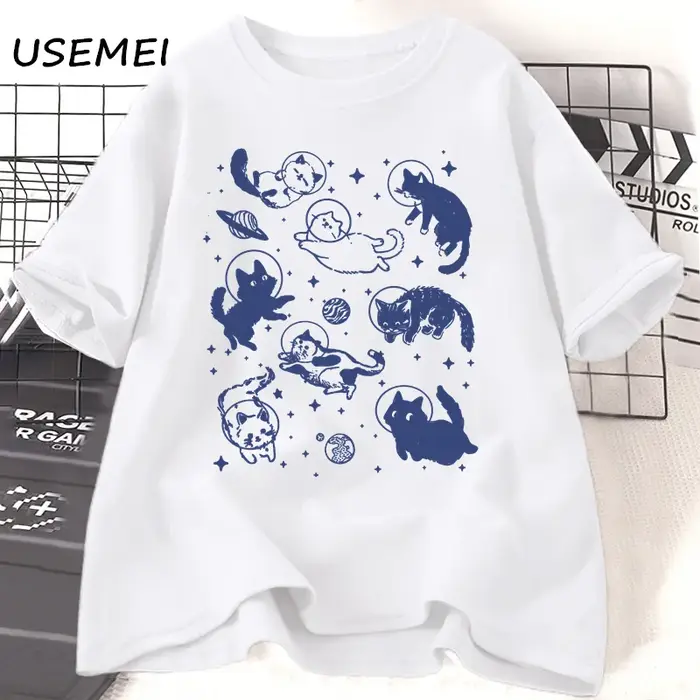 T-shirt imprimé chats dans l'espace pour femmes et hommes