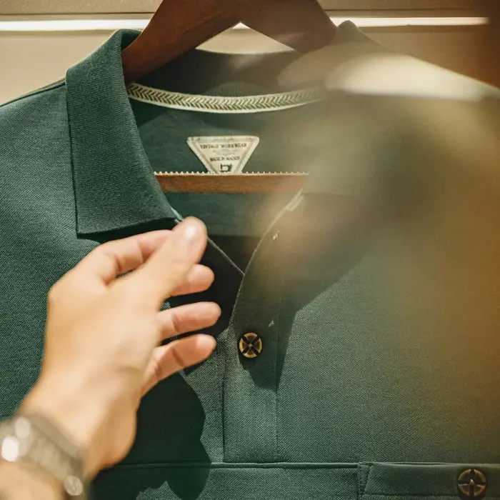 Maden nouveau Vintage vert revers à manches courtes Polo hommes été coupe ample décontracté poche T-