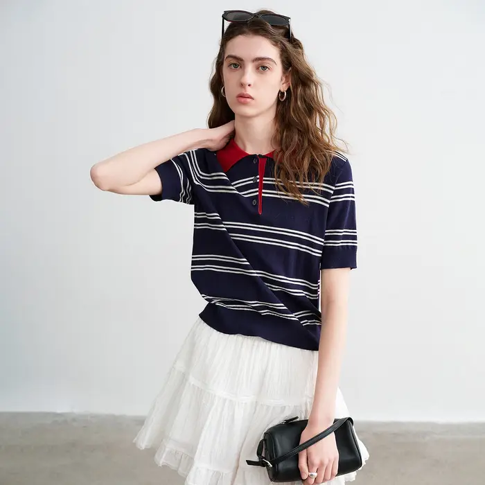 TOYOUTH – Polo à rayures intellectuelles pour femmes