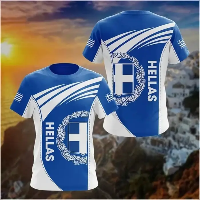 T-shirt unisexe avec emblème national grec imprimé en 3D