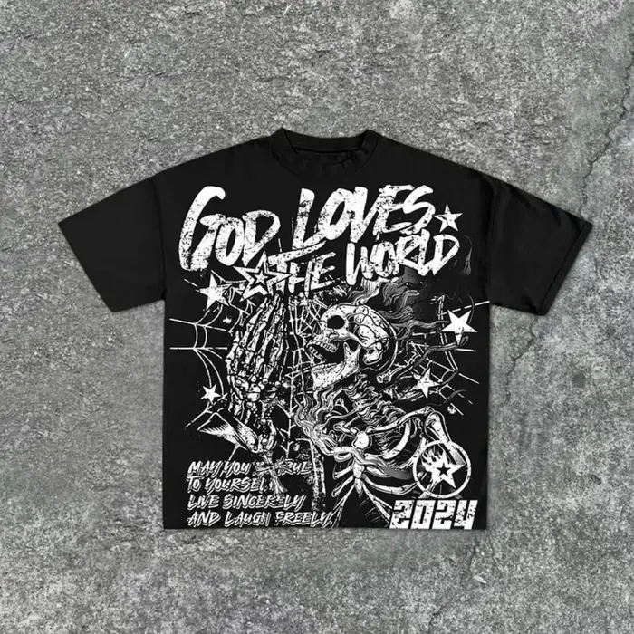 T-shirt col rond pour hommes, style à la mode, imprimé tête de mort, confortable et respirant, haut