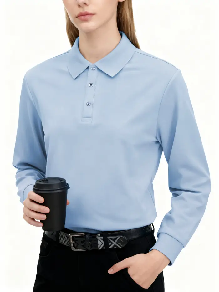 Polos solides à manches longues pour femmes, chemise de GOLF Slim pour les déplacements, hauts à rev