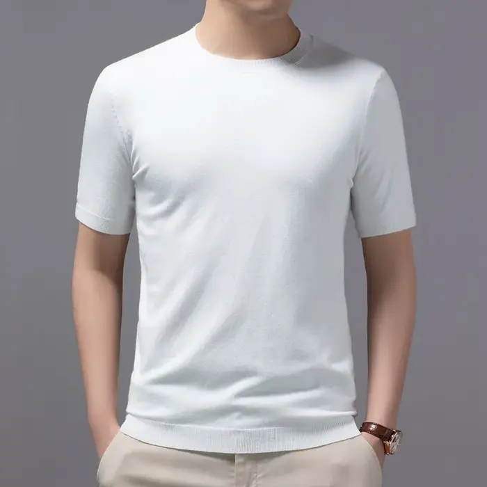 T-shirt en cachemire mérinos ultrafin tricoté à col rond pour homme