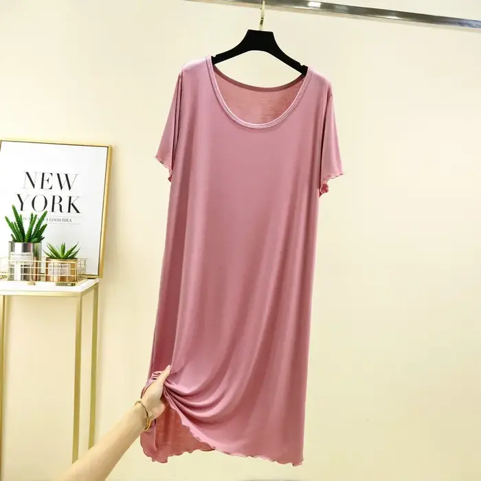 Robe de nuit décontractée à manches courtes pour femme, chemise de nuit ample en modal, chemises de