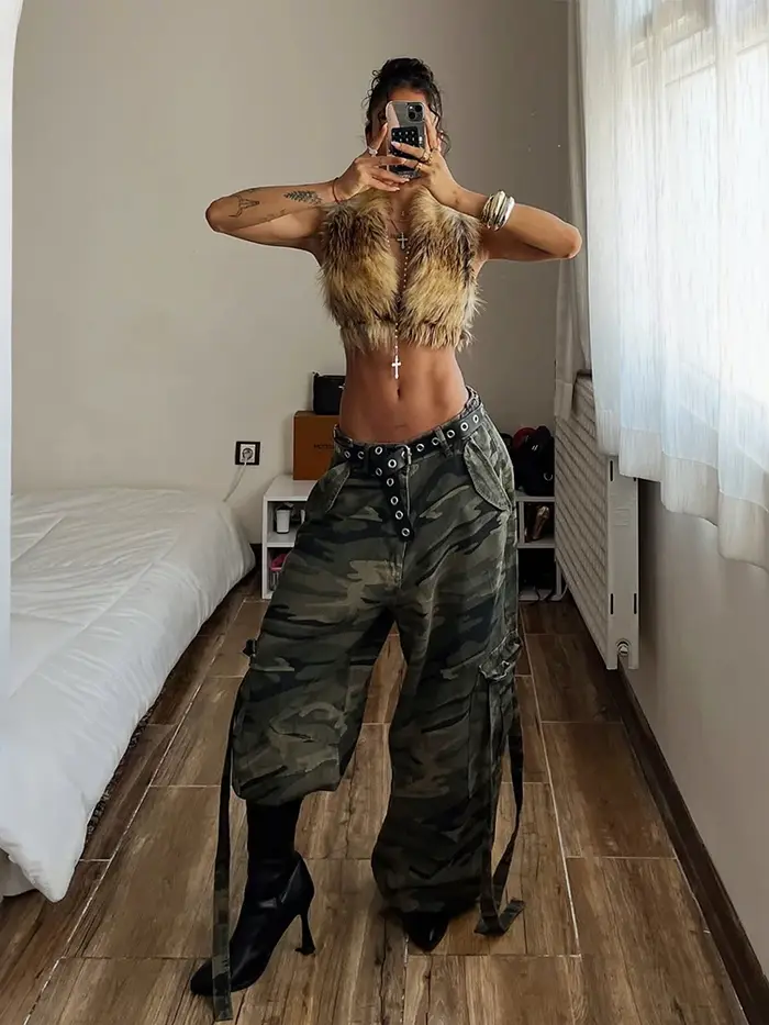 Cutenew mince fourrure licou débardeur femmes Sexy dos nu léopard Simple sauvage gothique Punk Hottie rue minuit Clubwear gilet