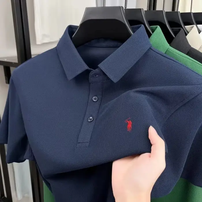 Polo à manches courtes décontracté pour homme – Logo cheval brodé classique, pour le travail et le quotidien