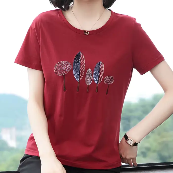 T-Shirt à paillettes Femme 2025 haut d'été broderie coton