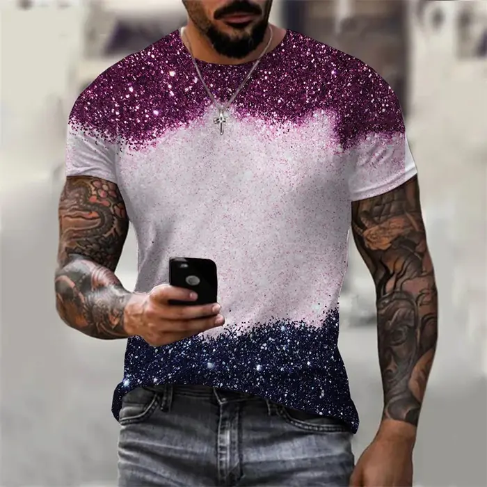 Flash Sequins Print T Shirt Men's Clothing Harajuku Streetwear Short Sleeve T Shirts Hip Hop Music Party Fashion Novel Tee Top