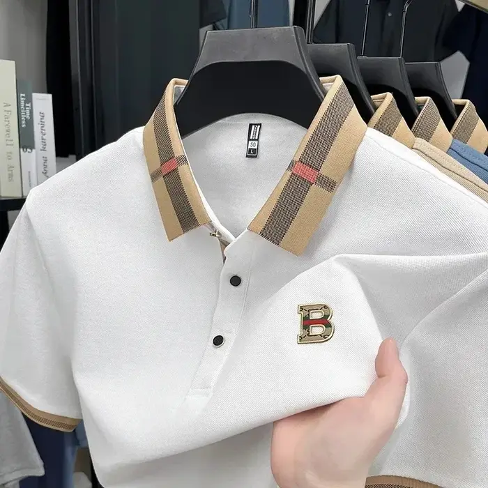 Marque de luxe logo polo à manches courtes hommes été nouveau haut de gamme en soie coton respirant Paul T-shirt mode