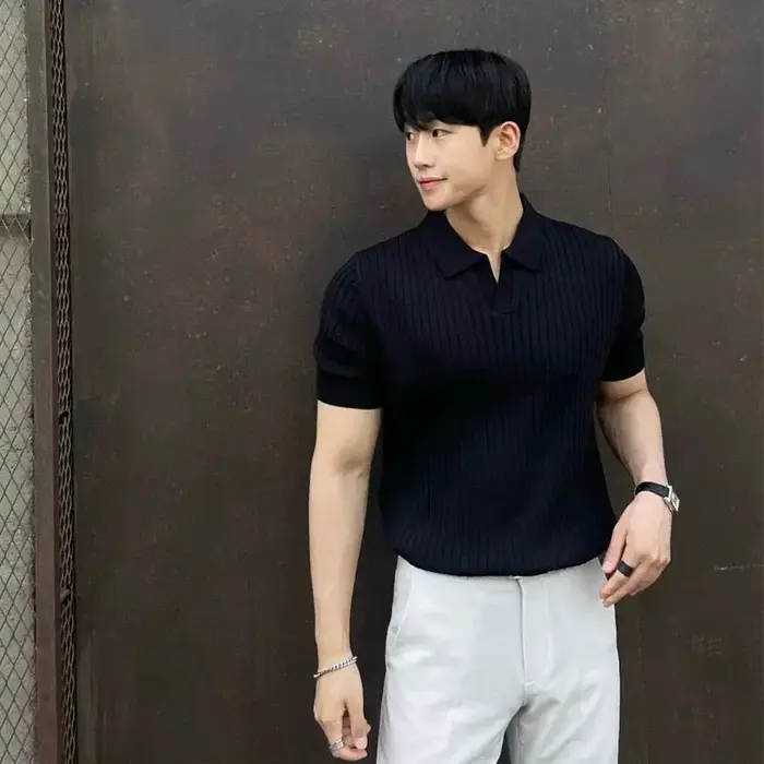 Hommes Slim Fit Polos Solide Stretch Sexy Col TShirt Mode Tendance Coton Haut Décontracté Vêtements D'été Confortable Extensible