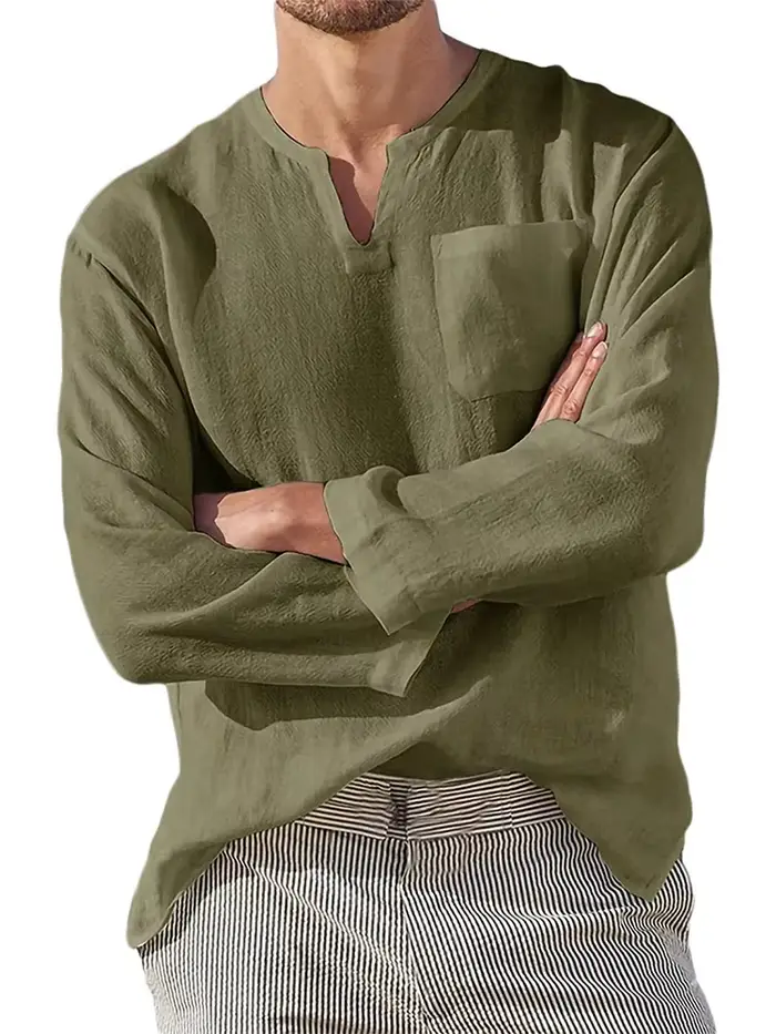 T-Shirt à Manches sulfen Coton et Lin pour Homme