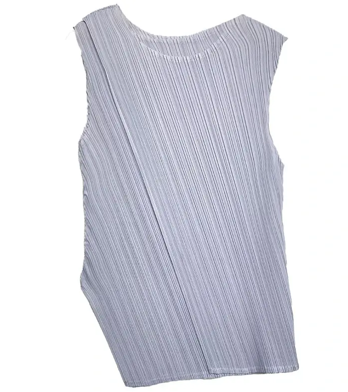 T-shirt sans manches Miyake plissé été nouveau col rond mince polyvalent irrégulier femmes maillot d