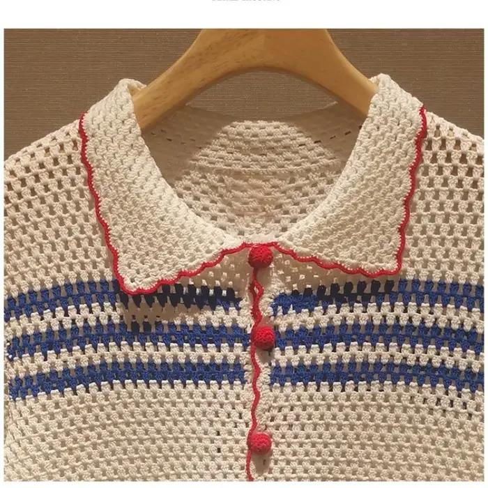 Korobov-T-shirt en tricot évidé à revers chic pour femme