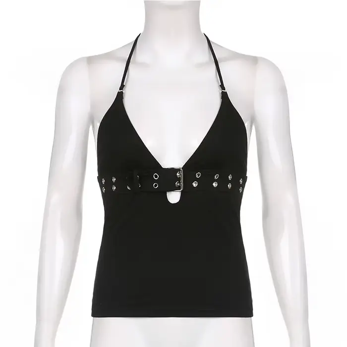 Y2k – haut court à bandes noir, dos nu, à lacets, mignon, fête, plage, été, sweat-shirt pour femmes,