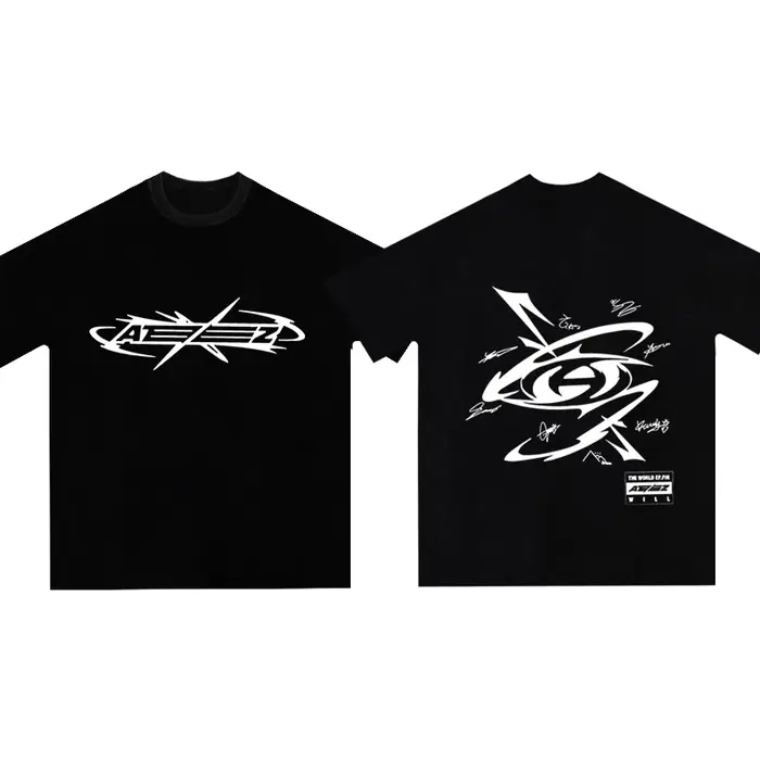 T-Shirt Délavé en Coton Vintage pour Homme et Femme, Streetwear, Hip Hop, Harajuku, Album Ateez The 