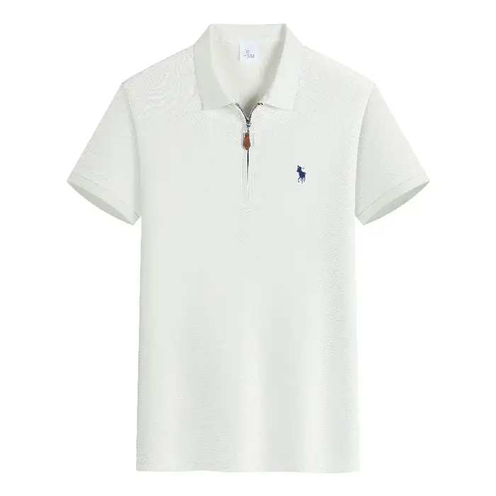 Polo brodé de luxe à manches courtes pour homme, haut à demi-fermeture éclair, confortable et respir