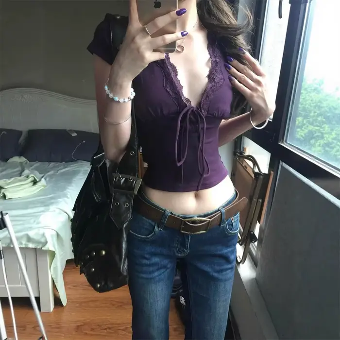 T-shirt sexy en dentelle française Y2K pour femme