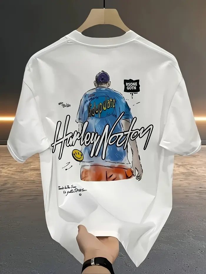T-shirt graphique pour homme Harley Norton, imprimé aquarelle garçon, style streetwear oversize vint