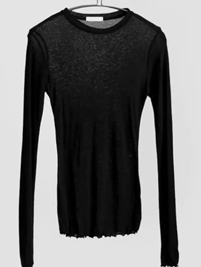 T-shirt à manches longues pour femmes, simple, en coton, élastique, basique, décontracté, sexy, fin,