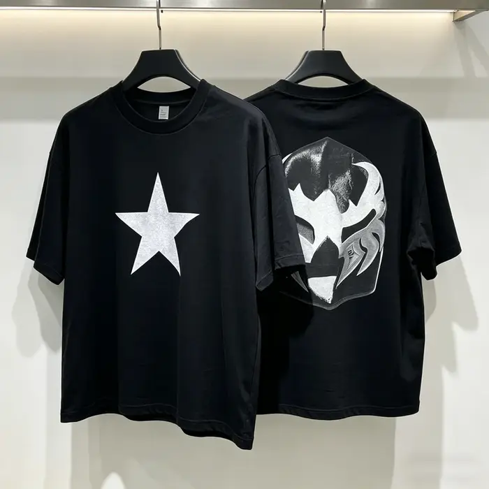 T-shirt unisexe Yzy 2026 à manches courtes avec imprimé étoile à cinq branches sur la poitrine