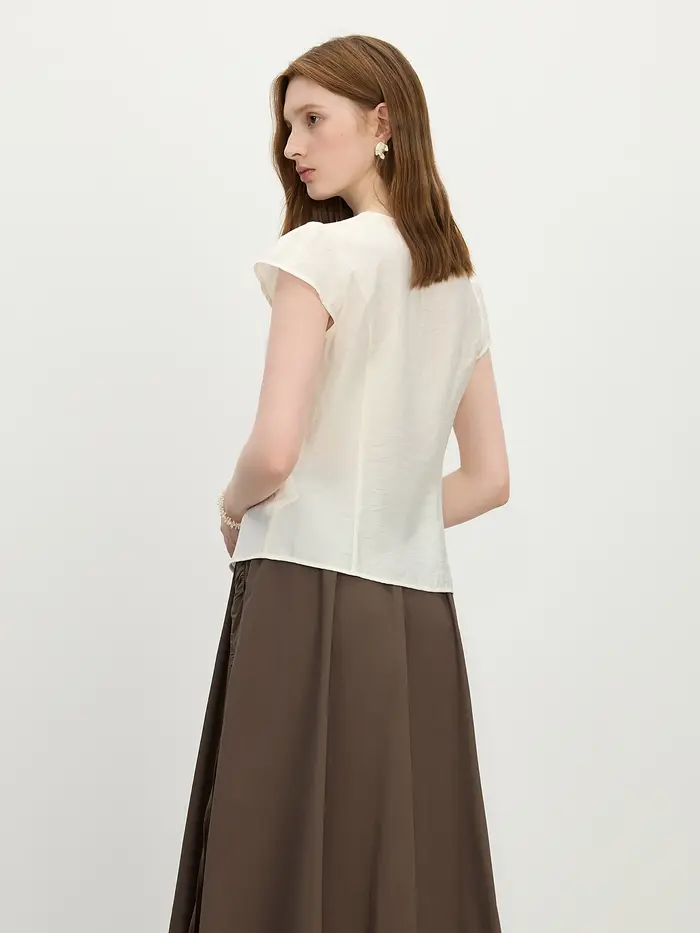FSLE chemise à volants col en v pour les femmes 2025 été nouveauté tempérament élégant trajet manches volantes mince Chic haut 25FS12683